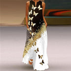 Butterfly & Floral Print Sleeveless V Neck Maxi Dress