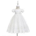 Short Sleeve Baby Girl Christening Gown with Bonnet Ball Gown Infant Dresses