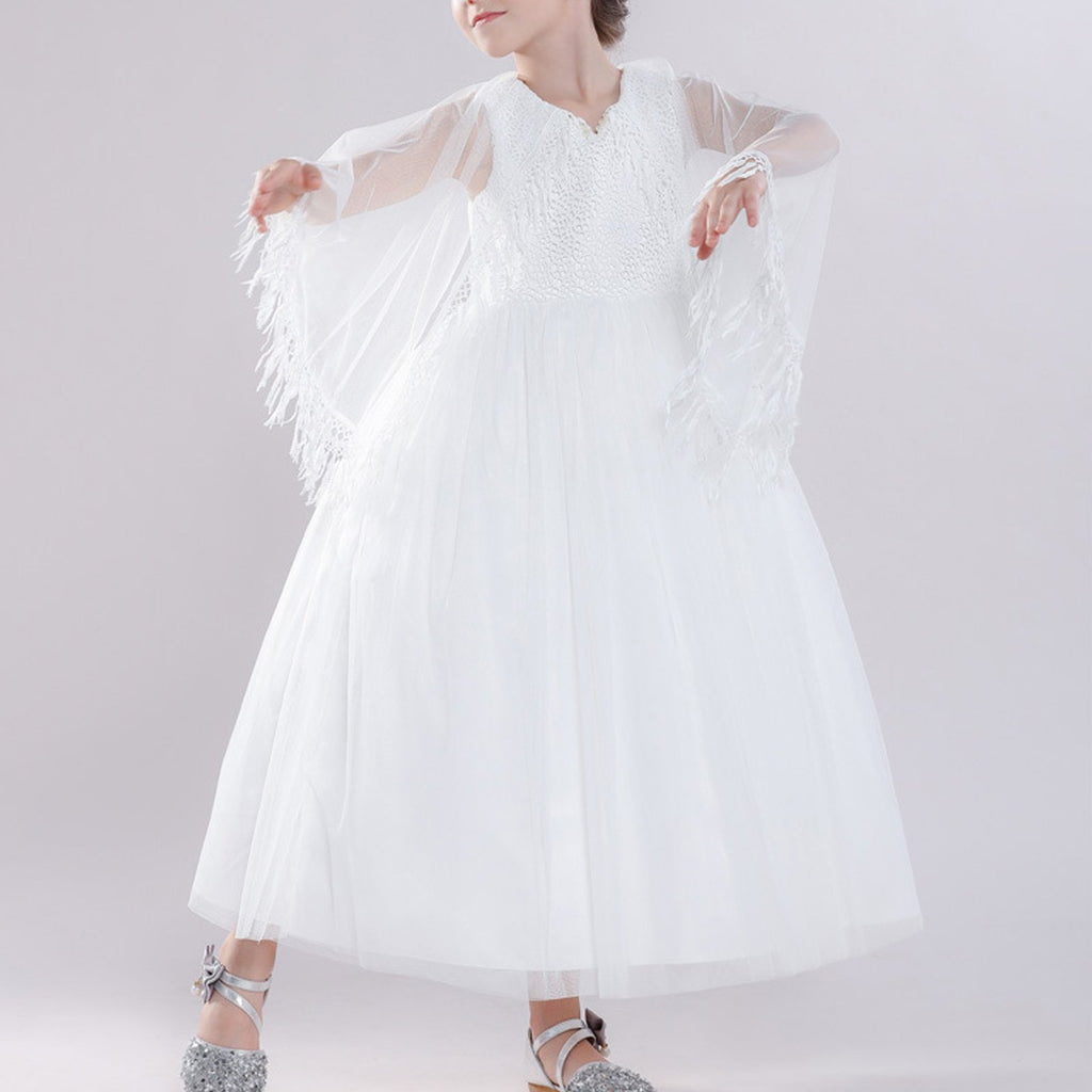 Girls Fancy Lace Gauze Shawl Dress Fashion Ball Gown Costume for Prom Party