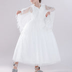 Girls Fancy Lace Gauze Shawl Dress Fashion Ball Gown Costume for Prom Party