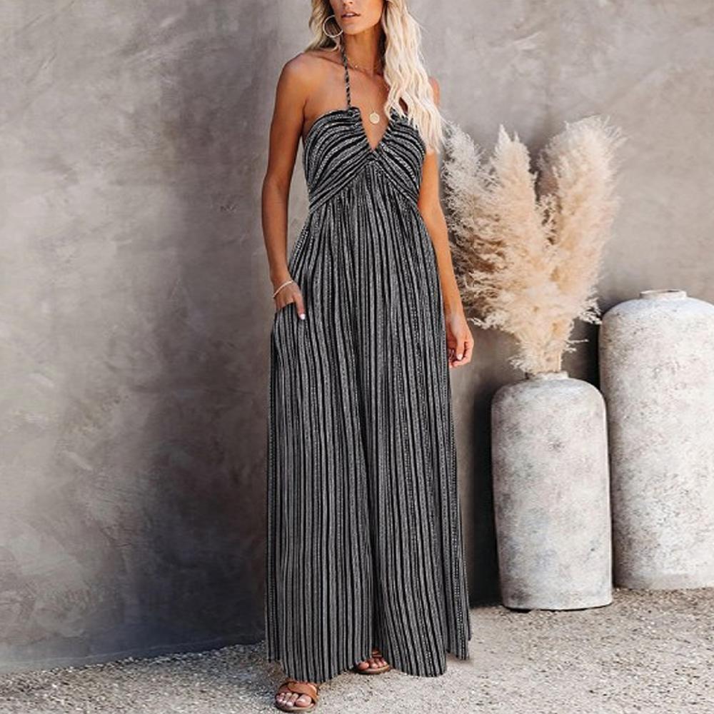 All Over Print Bodice Deep V Neck Backless Tie Back Cami Dress