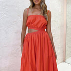 Orange Cami Crop Top & Elastic Waist Skirt