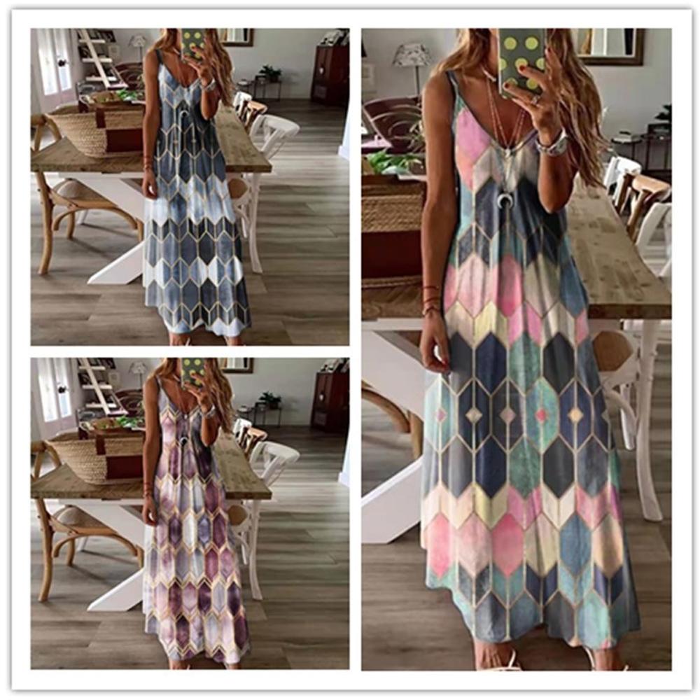 Floral & Geometric & Star and Moon & Leaf & Feather Print Cami Maxi Dress