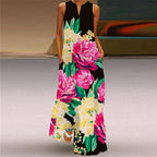 Butterfly & Floral Print Sleeveless V Neck Maxi Dress