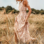 Allover Floral Print Knot One Shoulder A-line Maxi Dress