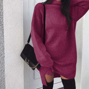 Women Winter Long Sleeve Mini Dress Casual Turtleneck Pullover Knee Length Sweatershirt