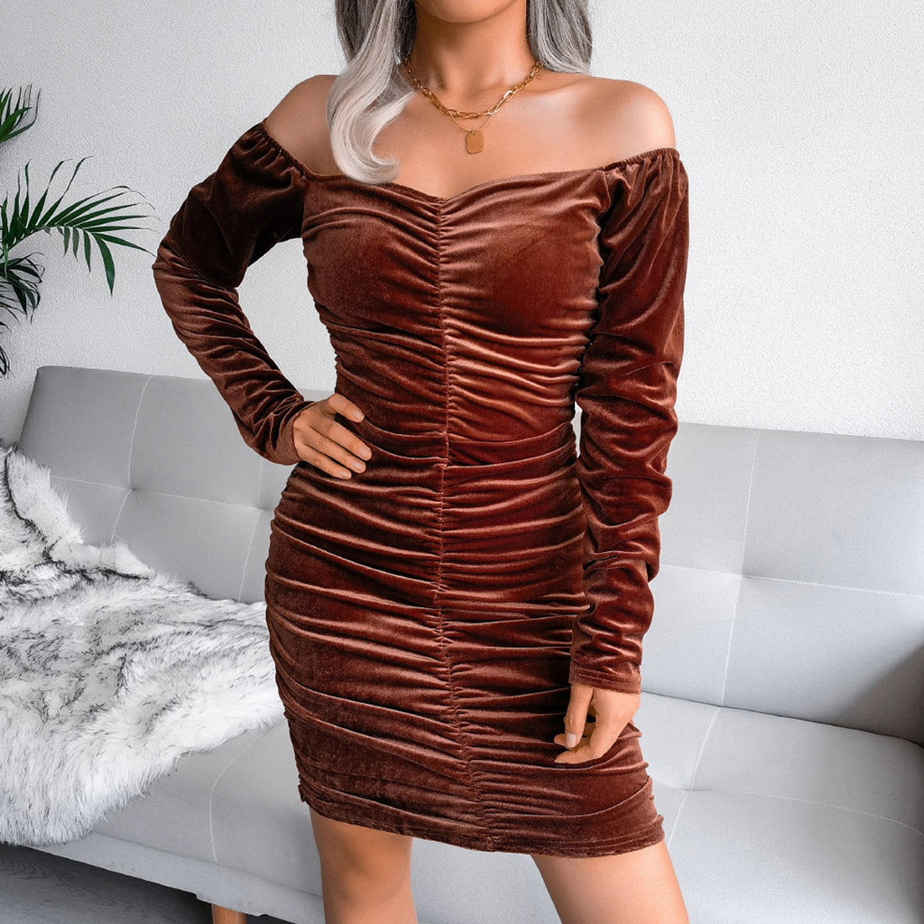 Hollow Out Square Neck Mini Dress Elegant Velour Sweater