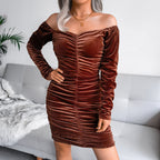 Hollow Out Square Neck Mini Dress Elegant Velour Sweater