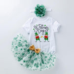 Baby Girl 1st St Patrick's Day Outfit Romper Flower Tutu Skirt and Headwear Suit