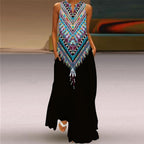 Feather & Balloon & Sun & Geometric Print Sleeveless V Neck Maxi Dress