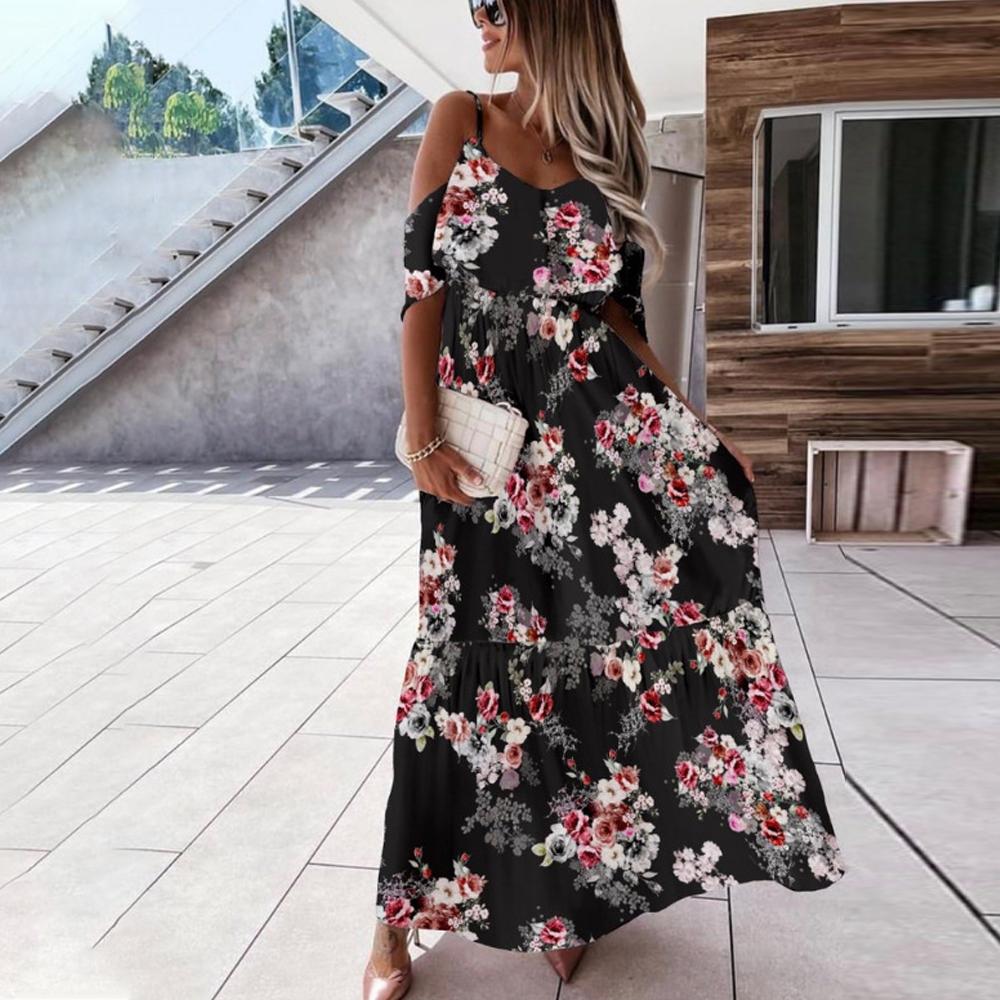 Allover Floral Print Ruffle Trim Flounce Hem Cami Dress