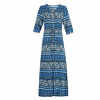 Floral Print Half Sleeve Button Front Tie Waist Split Thigh Dress
