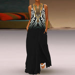 Black Floral & Tiger Striped Print Sleeveless V Neck Maxi Dress