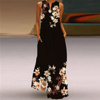 Butterfly & Floral Print Sleeveless V Neck Maxi Dress
