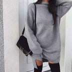 Women Winter Long Sleeve Mini Dress Casual Turtleneck Pullover Knee Length Sweatershirt