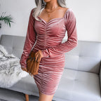 Hollow Out Square Neck Mini Dress Elegant Velour Sweater