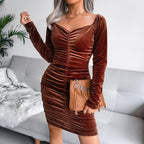 Hollow Out Square Neck Mini Dress Elegant Velour Sweater