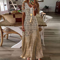 Yellow Geo Print V Neck Cut Out Short Sleeve Maxi Dress