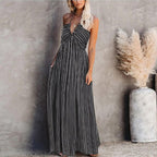 All Over Print Bodice Deep V Neck Backless Tie Back Cami Dress