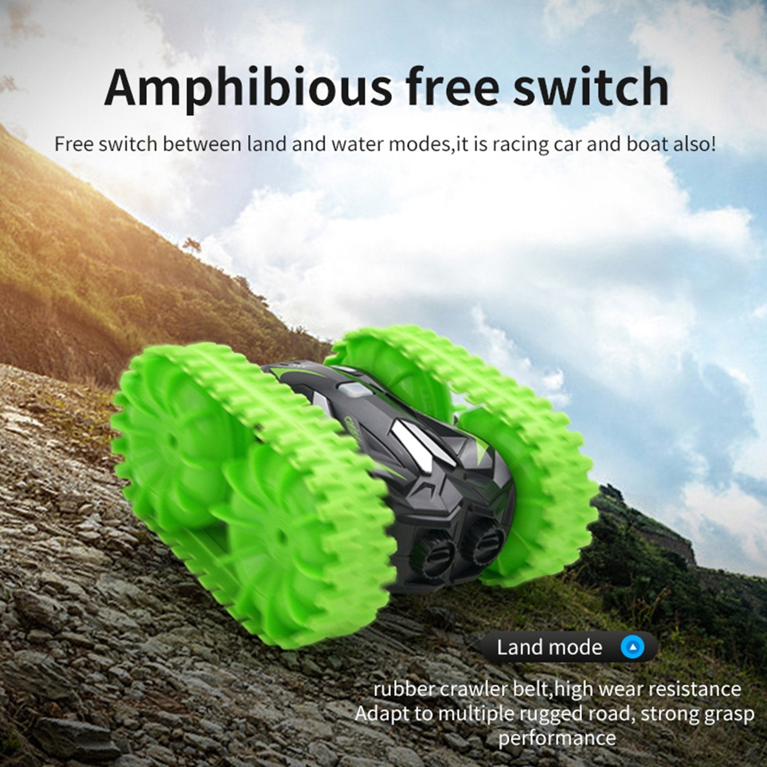 Upgrade Amphibious RC Car 2.4G Double Side Driving Waterproof Stunt Tank Remote Control Vehicle for Boys and Girls