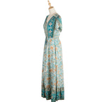 Paisley & Floral Print Surplice Sleeve Knot Waist V Neck Dress