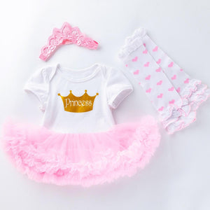Red Baby Girls 3PCs Birthday Outfit Cotton Rromper Dress Rose Shoes and Lace Crown Headband