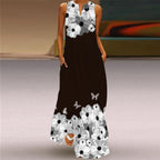 Butterfly & Floral Print Sleeveless V Neck Maxi Dress