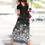 Black V Neck Floral Print Cold Shoulder Short Sleeve Dress