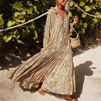 Ditsy Floral Print Flounce Sleeve Frill Trim Ruffle Hem Maxi Dress