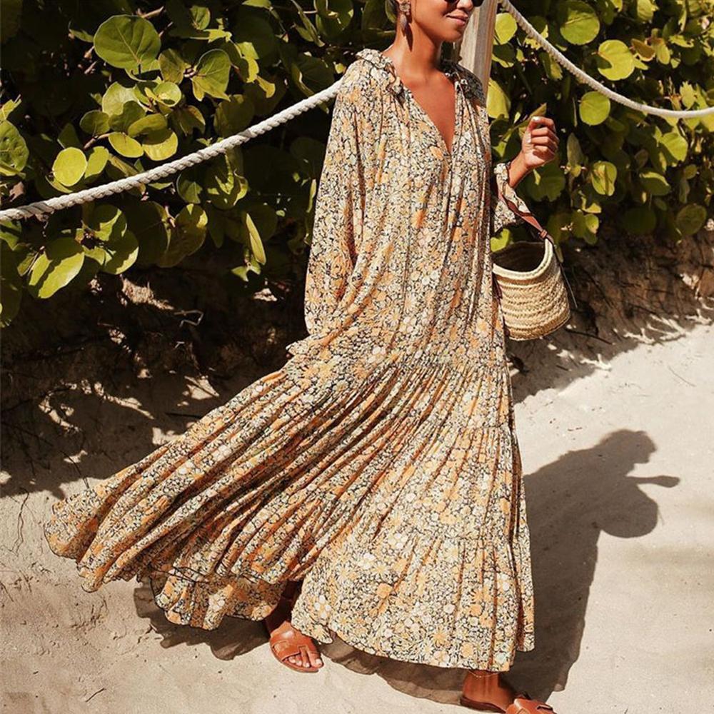 Ditsy Floral Print Flounce Sleeve Frill Trim Ruffle Hem Maxi Dress