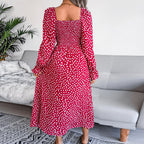 Adult Square Neck Maxi Dress Puff Sleeve Pleated Dress