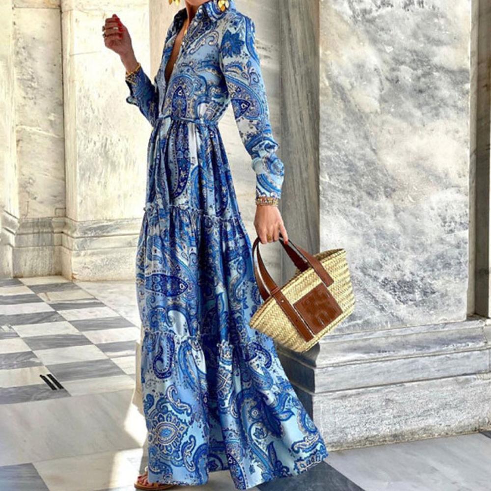 Floral Print Ruched Detail Lapel Collar Long Sleeve Ruffle Hem Belted Shirt Dress