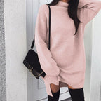 Women Winter Long Sleeve Mini Dress Casual Turtleneck Pullover Knee Length Sweatershirt