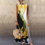 Floral & Butterfly Print Round Neck Sleeveless Maxi Dress