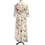 A-Line Floral Print Lantern Sleeve High Waist Long Dress Without Belt