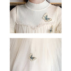 Girls Party Dress Butterfly Embroidery Lace Patchwork Knitted Dress