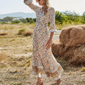 Apricot All Over Print Button Front Split Thigh Ruffle Hem Half Sleeve Dress