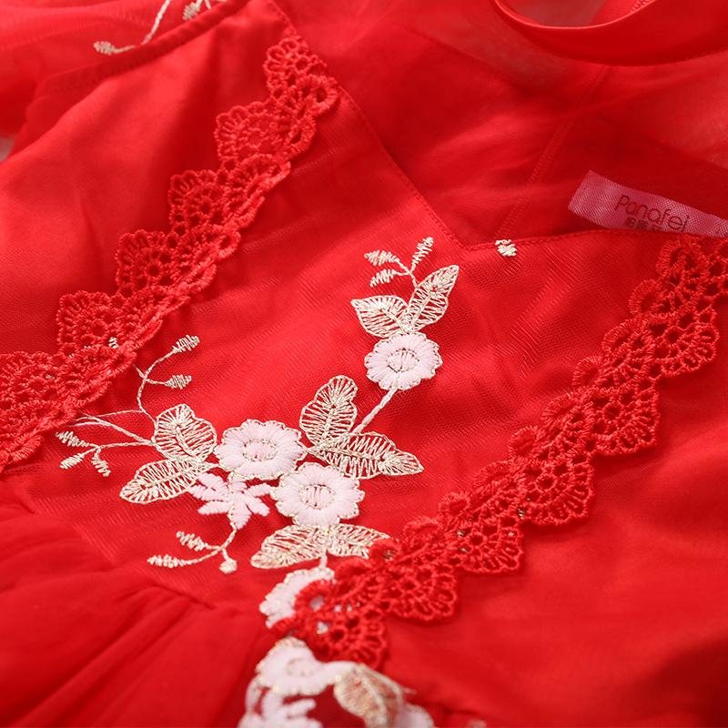 Girls Red Trailing Pageant Dress Fancy Floral Formal Evening Costume Prom Dress