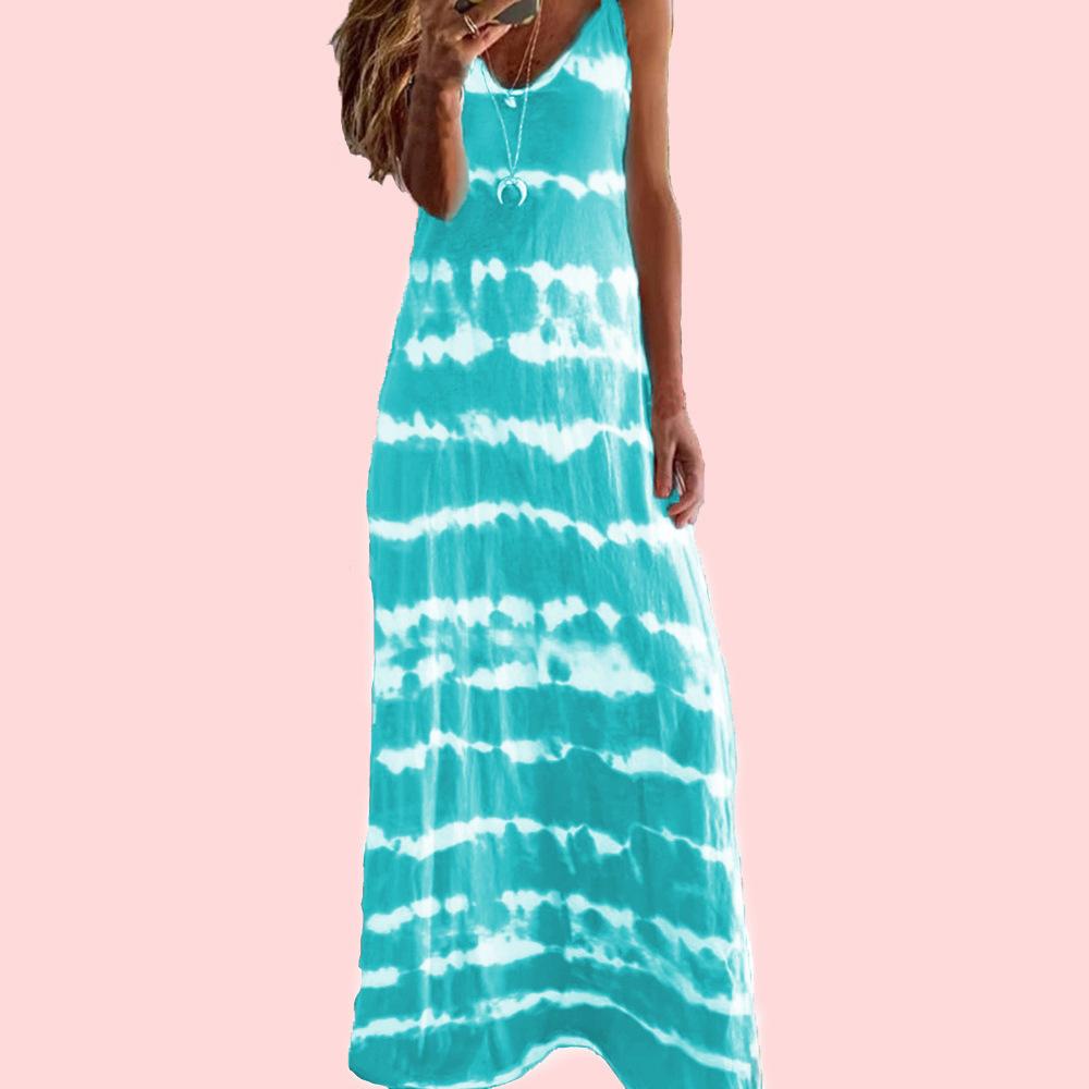 Striped Print Round Neck Maxi Cami Dress