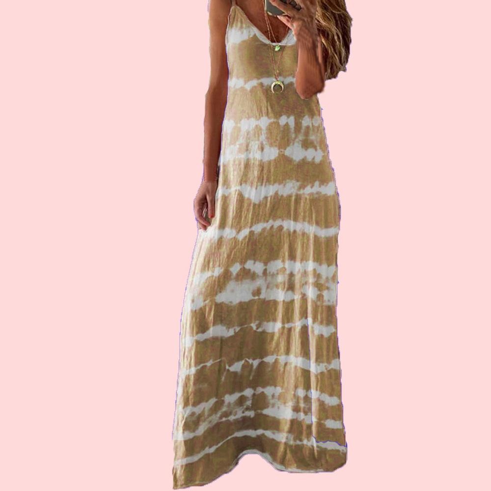 Striped Print Round Neck Maxi Cami Dress