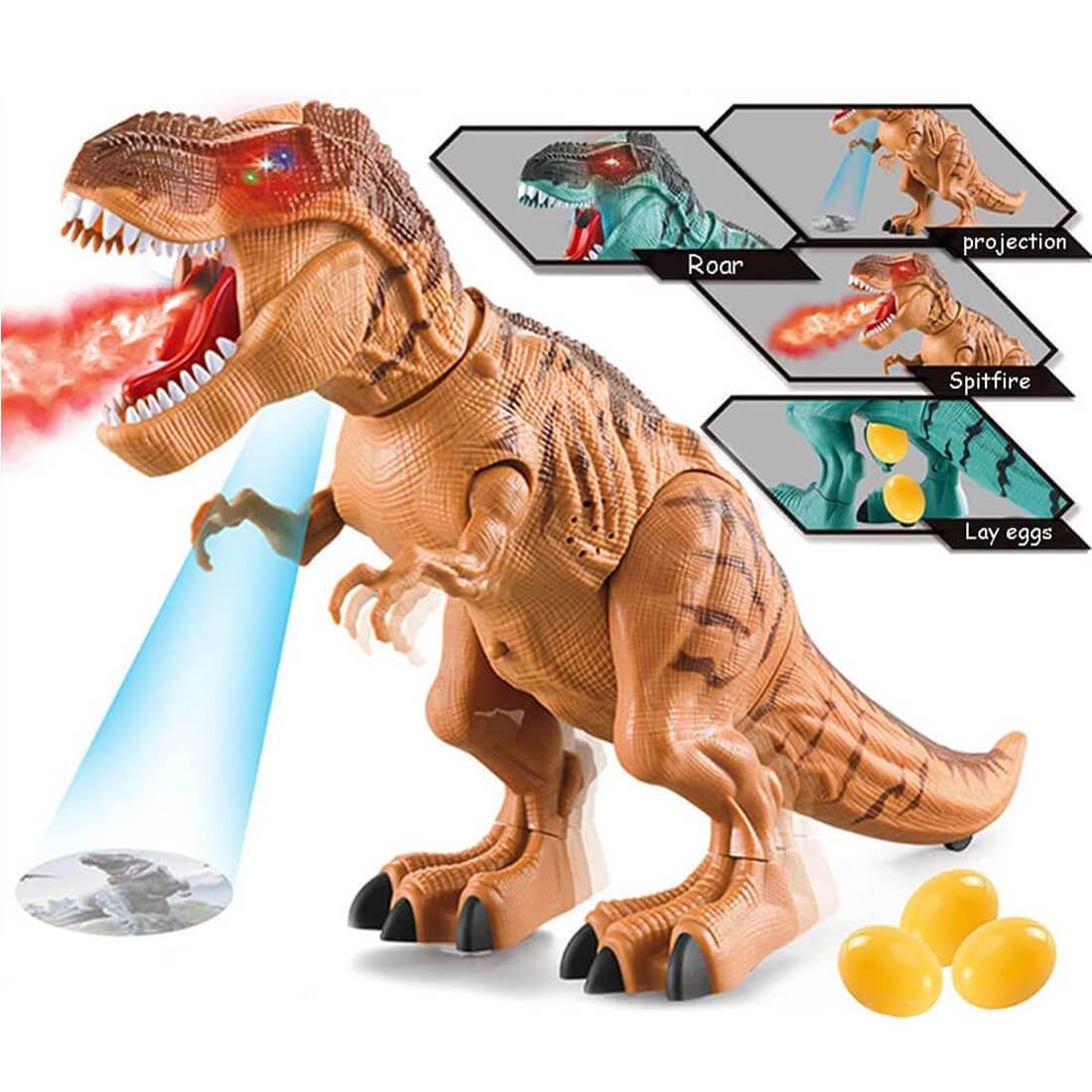 18in Dinosaur Toy Walking Spray Lay Eggs T-Rex With Light and Sound