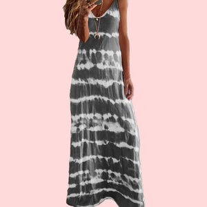 Striped Print Round Neck Maxi Cami Dress