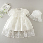 Baby Girls Christening Gown Dress Newborn White Lace Baptism Dress+Cape+Ruffle Hat