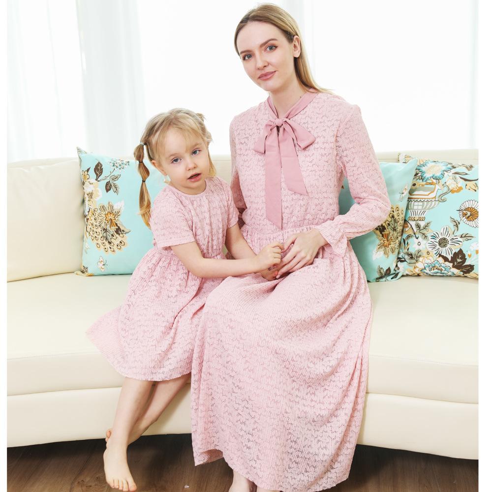 Mommy and Me Family Matching Dress Pink Elegent Long Dress
