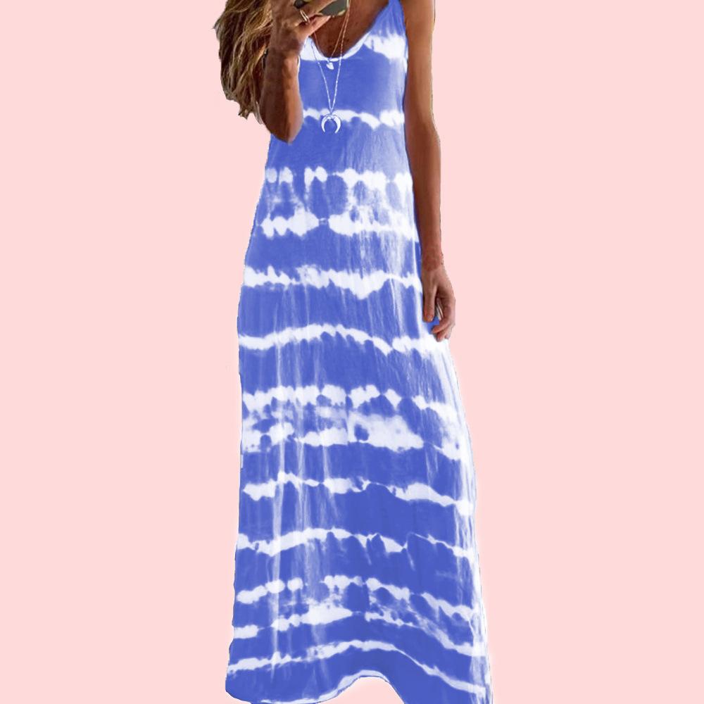 Striped Print Round Neck Maxi Cami Dress