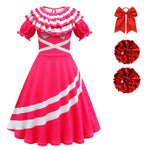 Girls Zombies Cheerleader Dress Matching Poms and Hair Rope Halloween Fancy Party Outfit 3-10Y