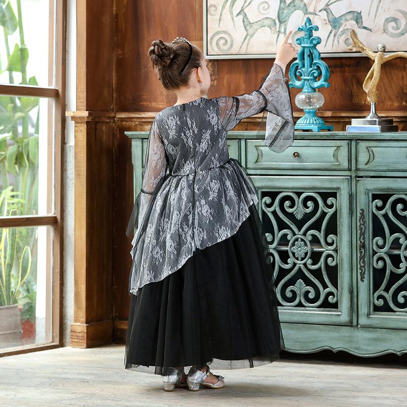 Embroidery Floral Tulle Pageant Dress Flare Long Sleeve Prom Evening Dresses
