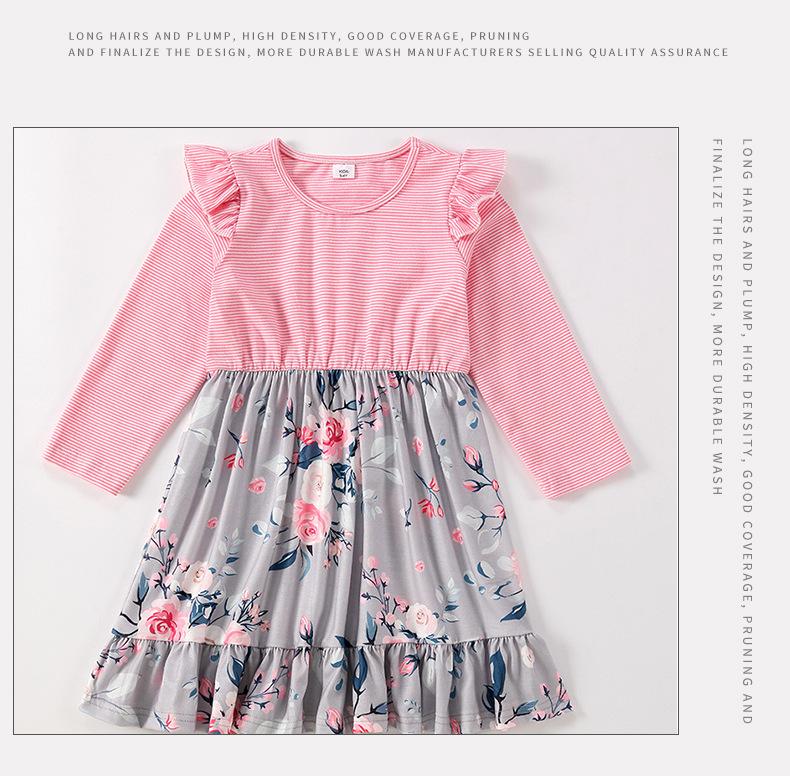 Mommy and Me Casual Dress Baby Grils Adult Long Sleeve Pink Flower Dress