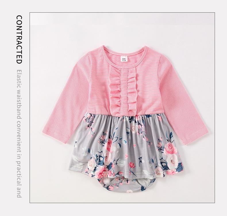 Mommy and Me Casual Dress Baby Grils Adult Long Sleeve Pink Flower Dress