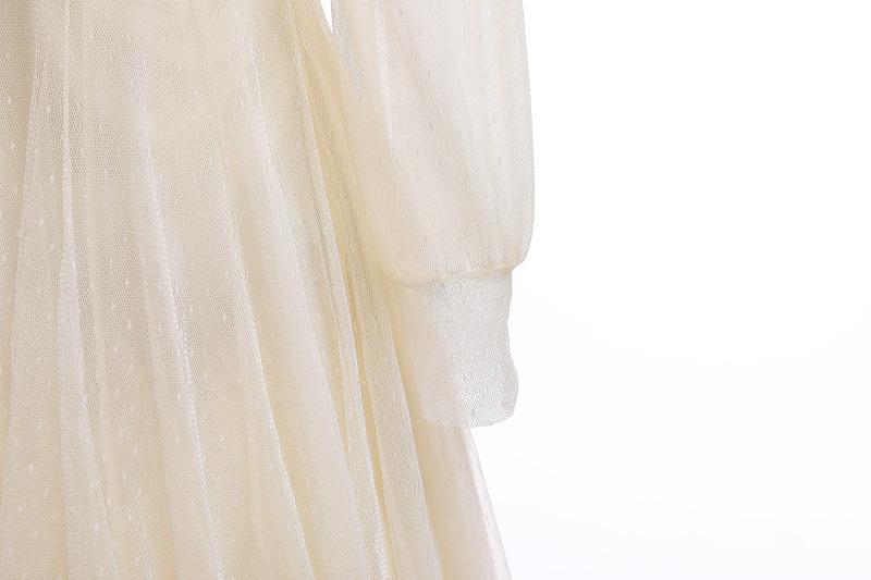 Kids Pageant Dresses Solid Color Long Sleeve Sweet Lace High Waist Dress